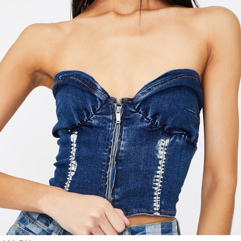 I Am Gia Savannah Denim Bustier Top